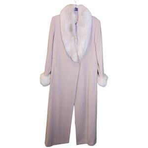 Vintage Glam Long Wool Coat With Fox Fur Collar & Trim Size 12 Marvin Richards